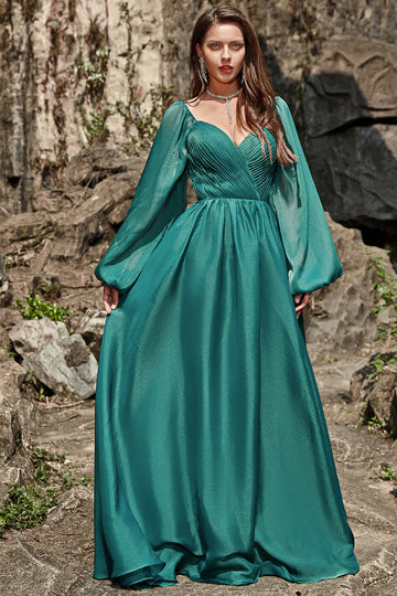 A Línea Verde Oscuro Vestido Largo de Graduación